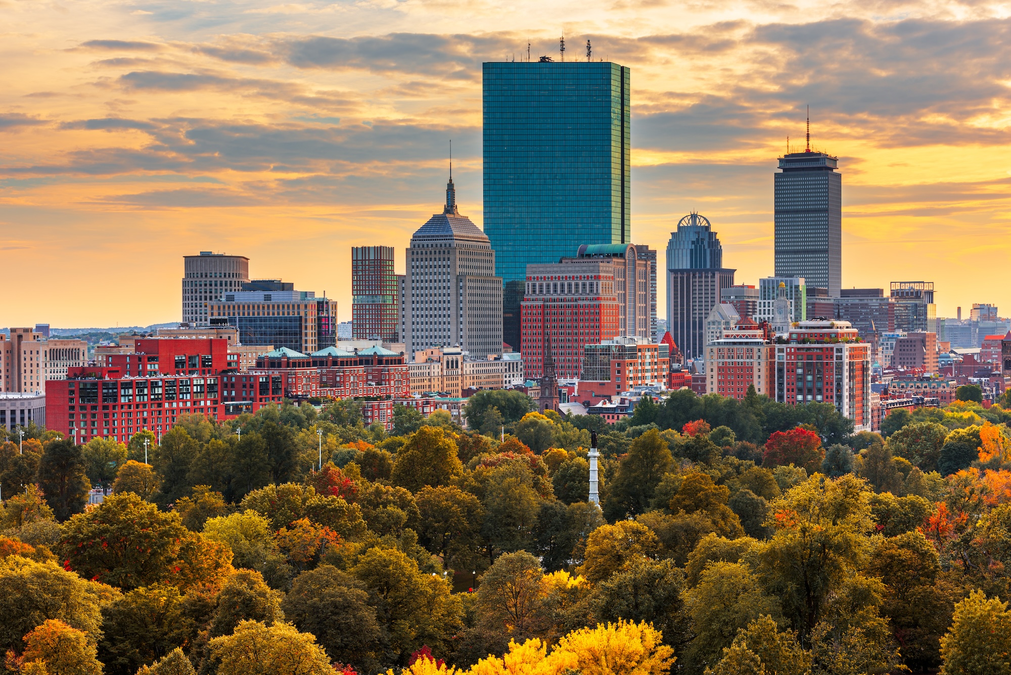 Boston, Massachusetts, USA skyline over Boston Common