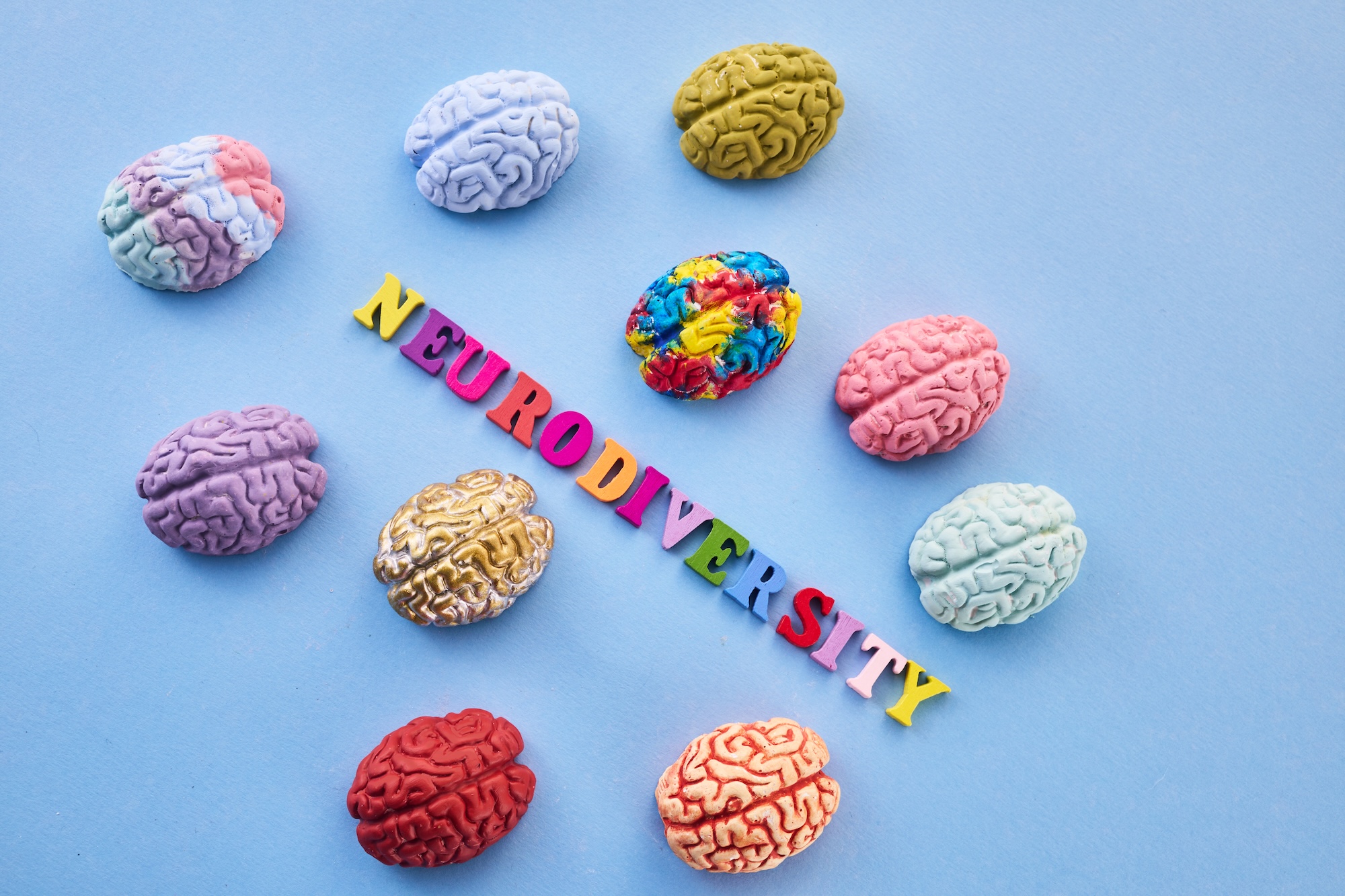Neurodiversity concept. Multicolored figures of the brain.