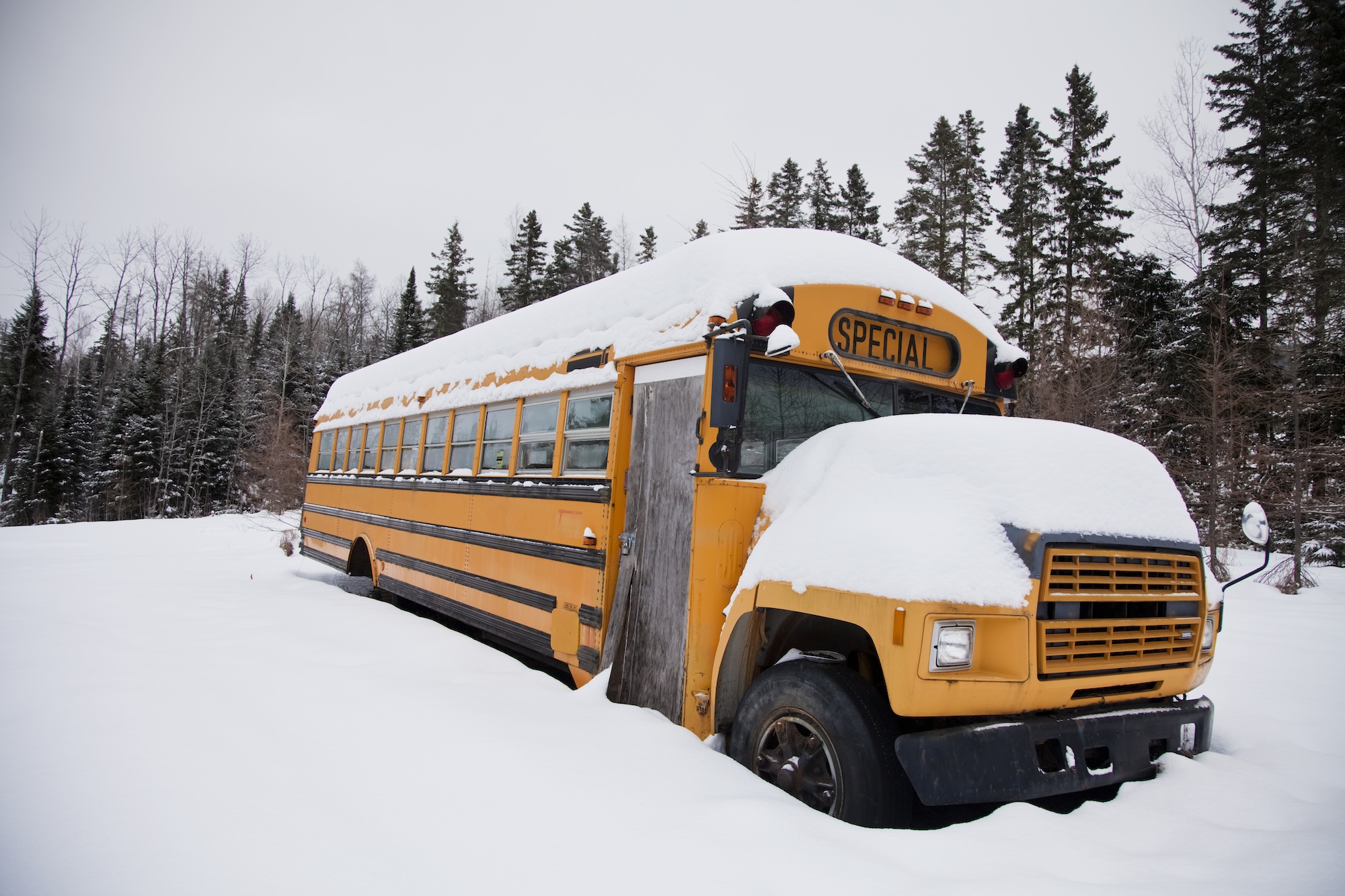 Snow on a school bus