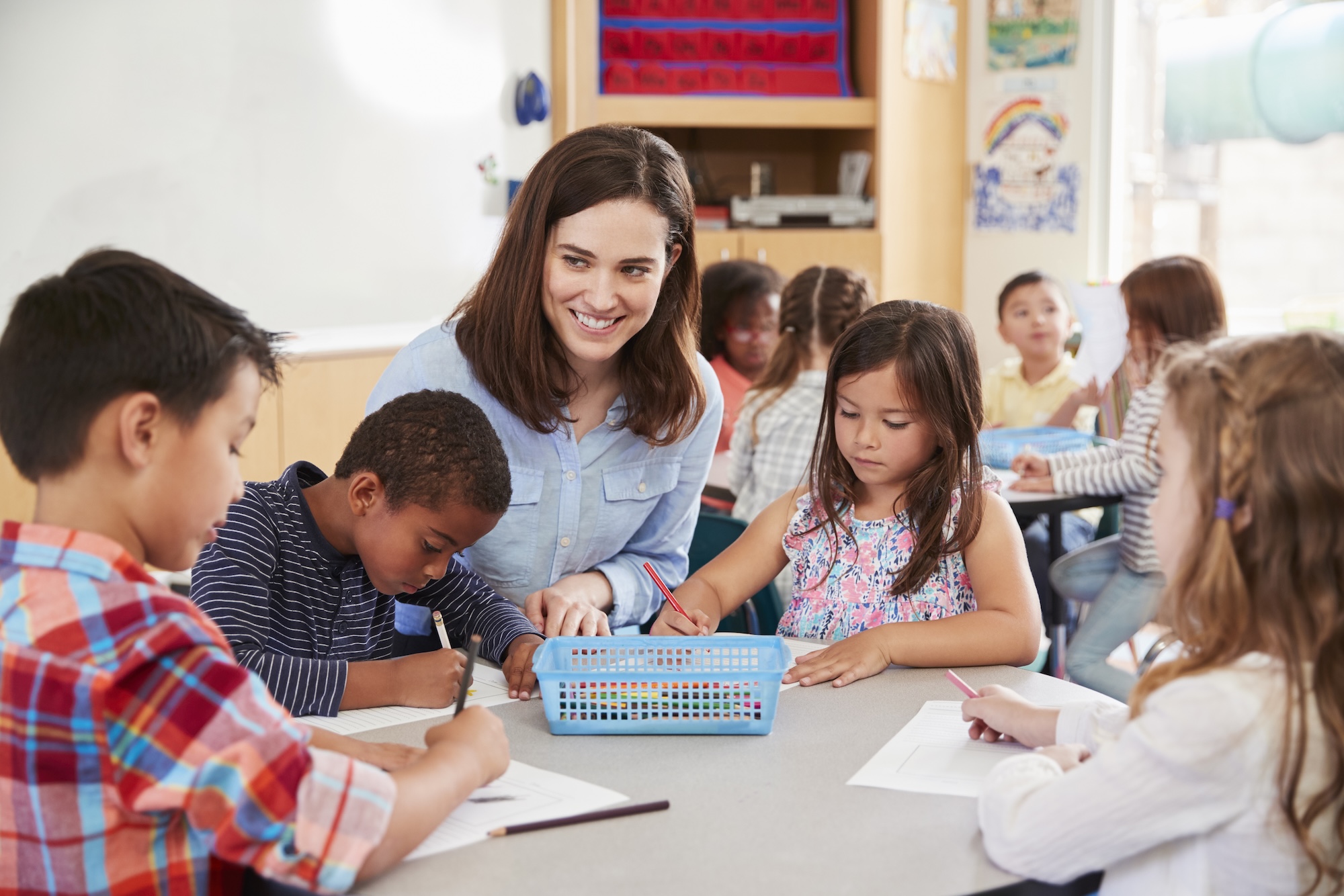 Teacher with students